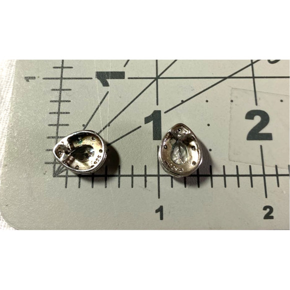 Vintage Sterling Silver Tear Drop Pierce Earrings Clear Crystals 3.55g - Picture 6 of 7